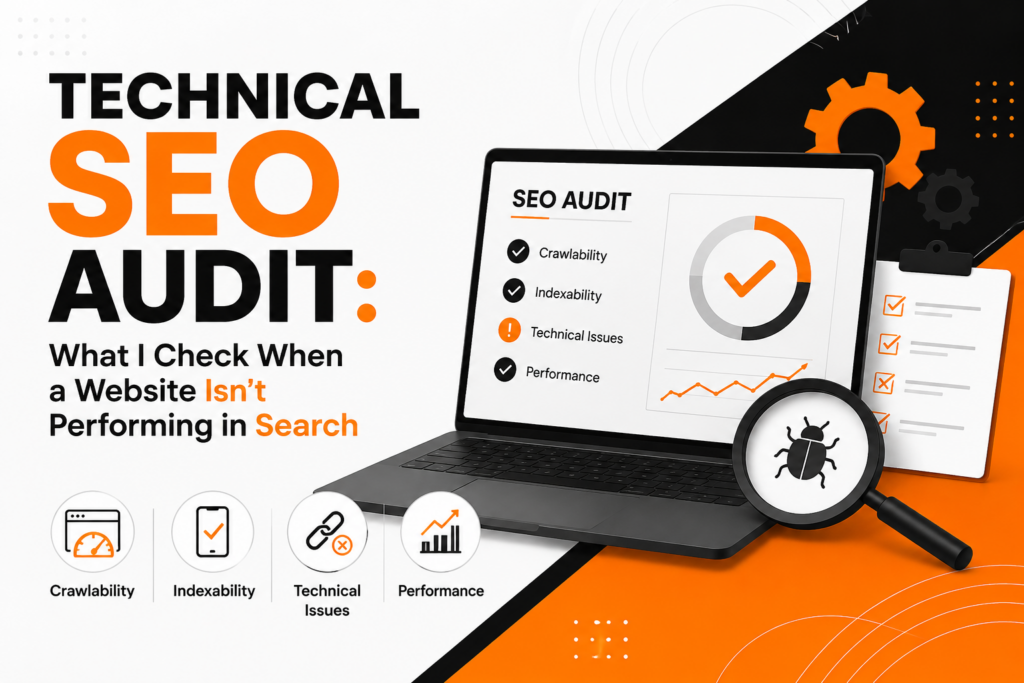 Technical SEO audit for website crawlability, indexing, and performance